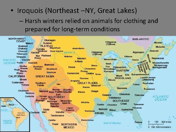  • Iroquois (Northeast –NY, Great Lakes) – Harsh winters relied on animals for