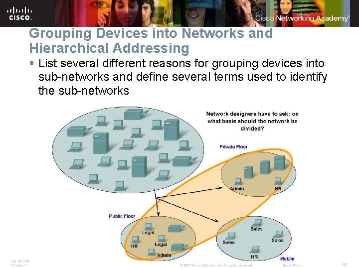 Grouping Devices into Networks and Hierarchical Addressing § List several different reasons for grouping
