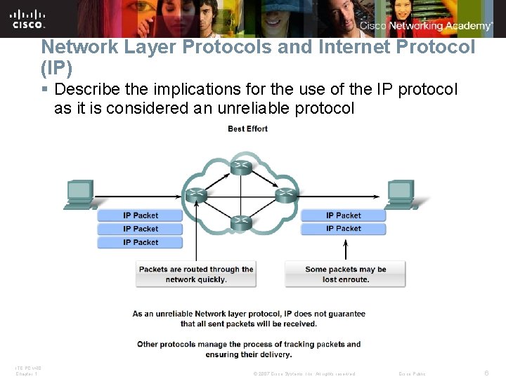 Network Layer Protocols and Internet Protocol (IP) § Describe the implications for the use