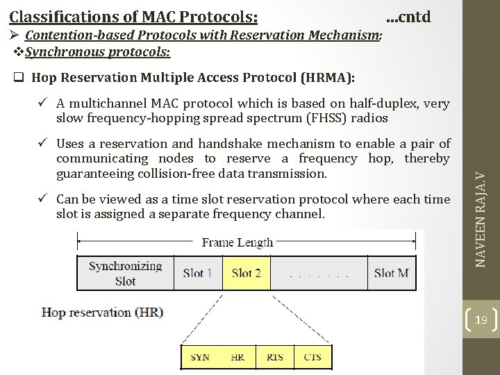Classifications of MAC Protocols: …cntd Ø Contention-based Protocols with Reservation Mechanism: v. Synchronous protocols: Classifications of MAC Protocols: …cntd Ø Contention-based Protocols with Reservation Mechanism: v. Synchronous protocols: