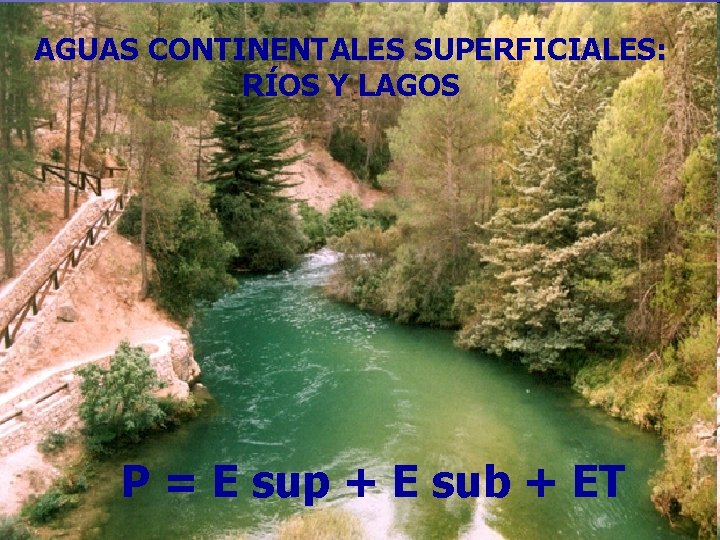 AGUAS CONTINENTALES SUPERFICIALES: RÍOS Y LAGOS P = E sup + E sub +