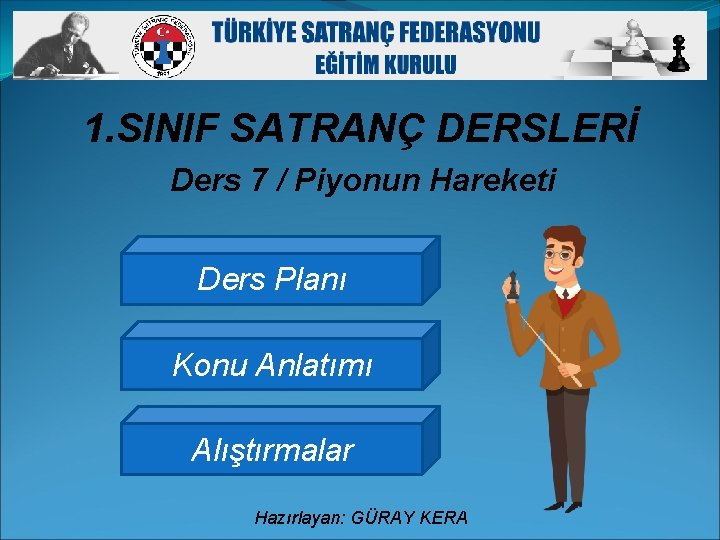 1. SINIF SATRANÇ DERSLERİ Ders 7 / Piyonun Hareketi Ders Planı Konu Anlatımı Alıştırmalar