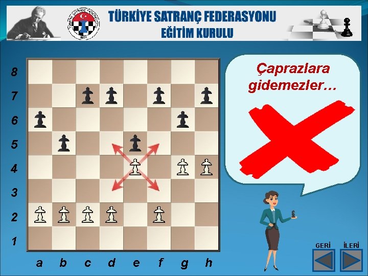 Çaprazlara gidemezler… 8 7 6 5 4 3 2 1 GERİ a b c