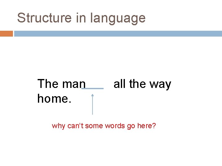 Structure in language The man home. all the way why can’t some words go