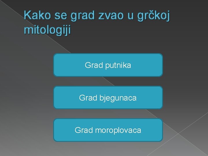 Kako se grad zvao u grčkoj mitologiji Grad putnika Grad bjegunaca Grad moroplovaca 