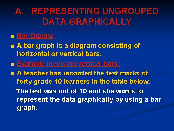 A. REPRESENTING UNGROUPED DATA GRAPHICALLY Bar Graphs n A bar graph is a diagram A. REPRESENTING UNGROUPED DATA GRAPHICALLY Bar Graphs n A bar graph is a diagram