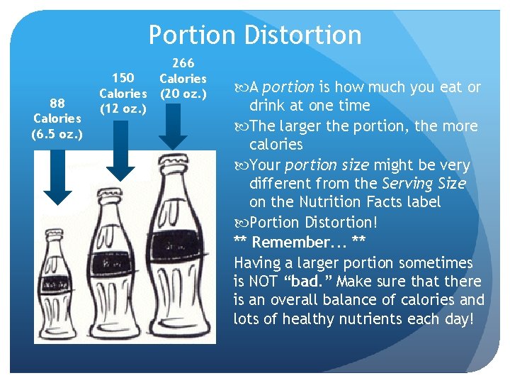 Portion Distortion 88 Calories (6. 5 oz. ) 266 150 Calories (20 oz. )
