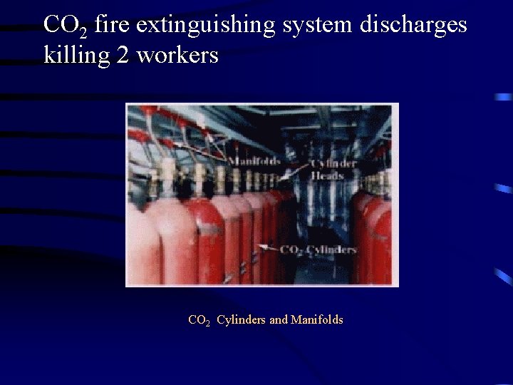CO 2 fire extinguishing system discharges killing 2 workers CO 2 Cylinders and Manifolds