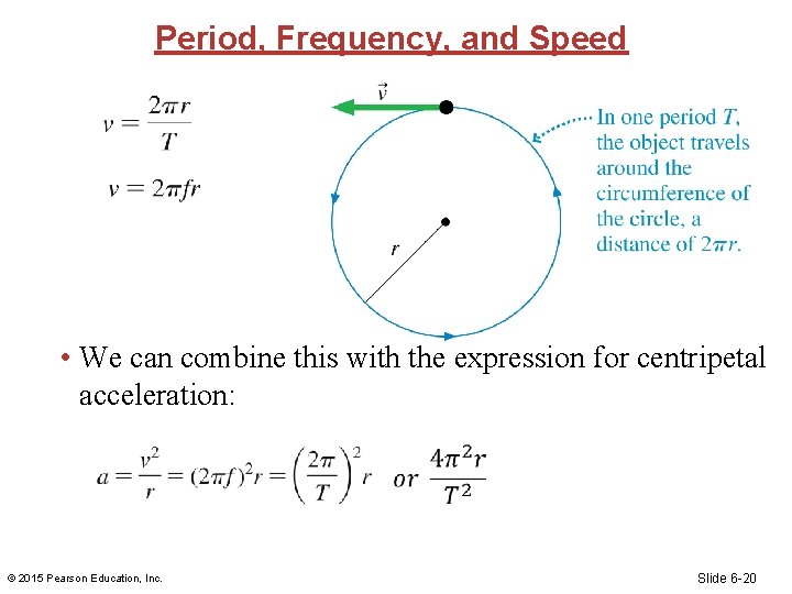 Period, Frequency, and Speed • We can combine this with the expression for centripetal