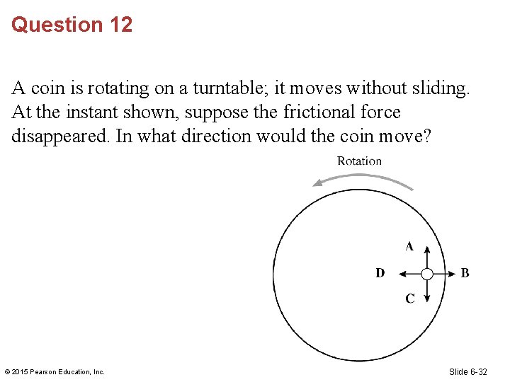 Question 12 A coin is rotating on a turntable; it moves without sliding. At