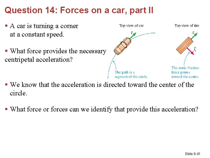 Question 14: Forces on a car, part II § A car is turning a