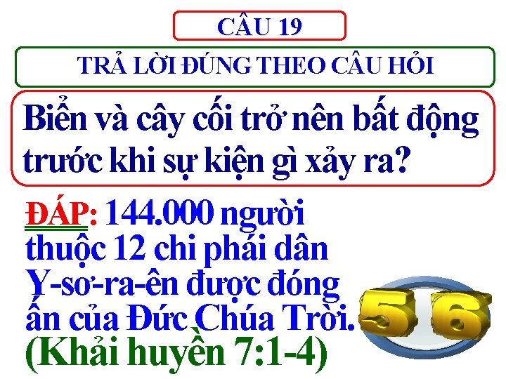 C U 19 TRẢ LỜI ĐÚNG THEO C U HỎI Biển và cây cối