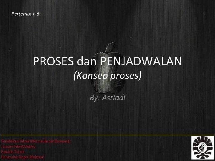 Pertemuan 5 PROSES dan PENJADWALAN (Konsep proses) By: Asriadi 