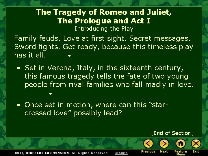 The Tragedy of Romeo and Juliet, The Prologue and Act I Introducing the Play