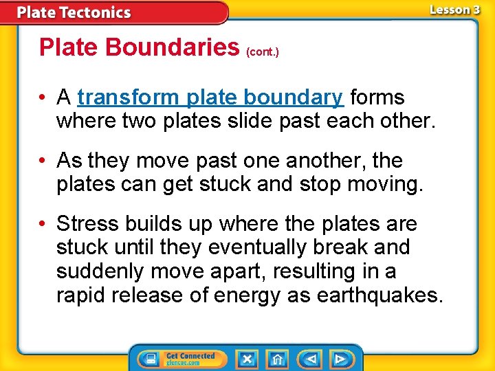 Plate Boundaries (cont. ) • A transform plate boundary forms where two plates slide