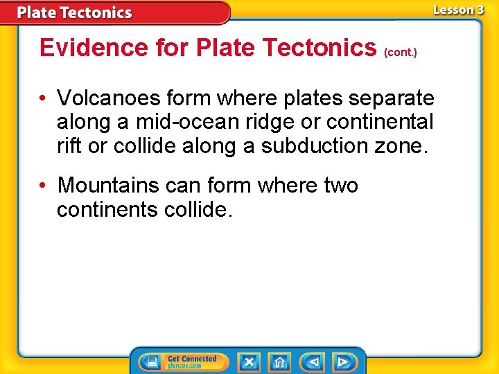 Evidence for Plate Tectonics (cont. ) • Volcanoes form where plates separate along a
