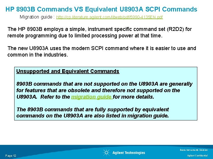 HP 8903 B Commands VS Equivalent U 8903 A SCPI Commands Migration guide : HP 8903 B Commands VS Equivalent U 8903 A SCPI Commands Migration guide :