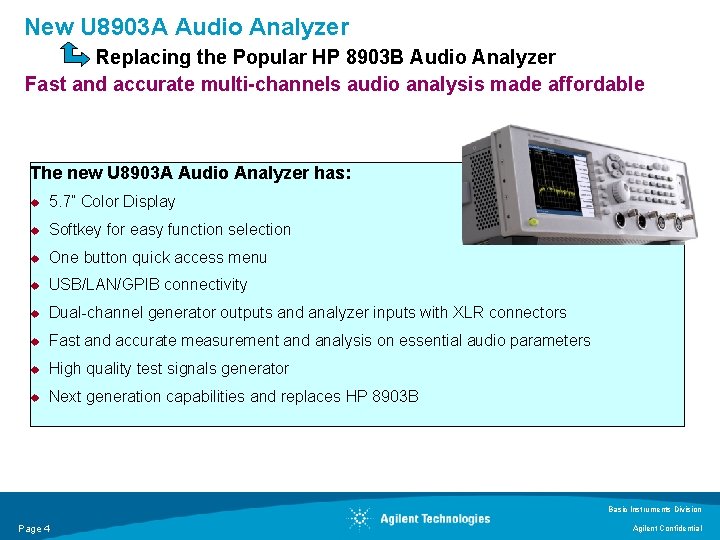 New U 8903 A Audio Analyzer Replacing the Popular HP 8903 B Audio Analyzer New U 8903 A Audio Analyzer Replacing the Popular HP 8903 B Audio Analyzer