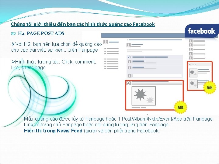 Chúng tôi giới thiệu đến bạn các hình thức quảng cáo Facebook H 2: