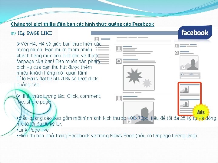 Chúng tôi giới thiệu đến bạn các hình thức quảng cáo Facebook H 4: