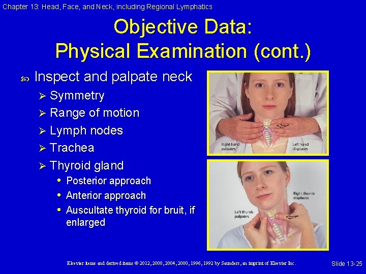 Chapter 13: Head, Face, and Neck, including Regional Lymphatics Objective Data: Physical Examination (cont. Chapter 13: Head, Face, and Neck, including Regional Lymphatics Objective Data: Physical Examination (cont.