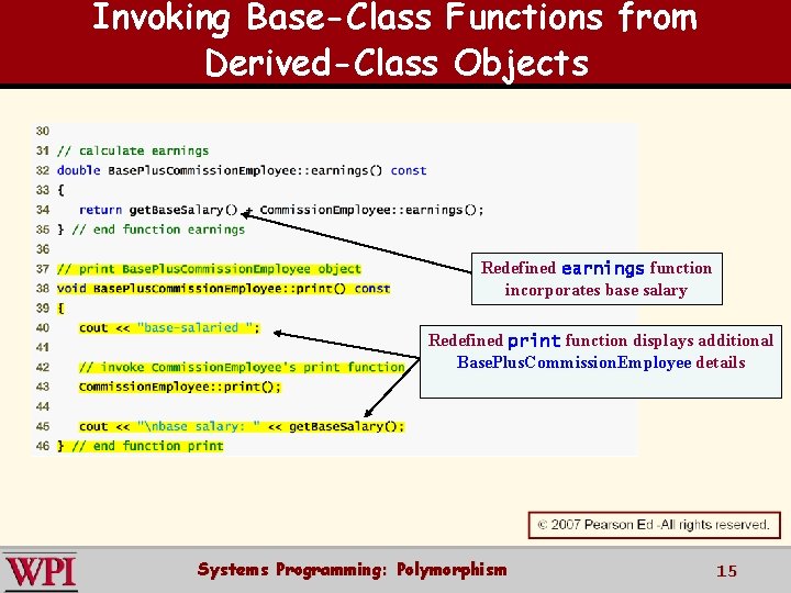 Invoking Base-Class Functions from Derived-Class Objects Redefined earnings function incorporates base salary Redefined print