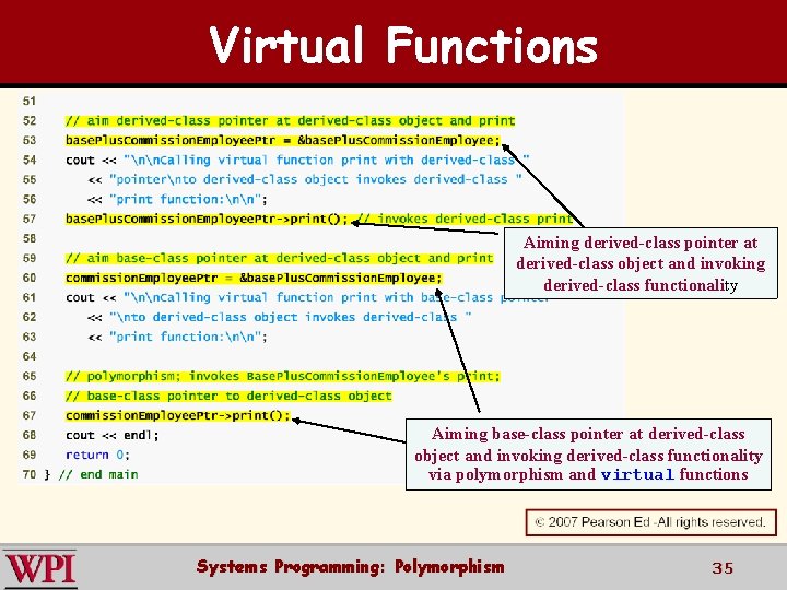 Virtual Functions Aiming derived-class pointer at derived-class object and invoking derived-class functionality Aiming base-class