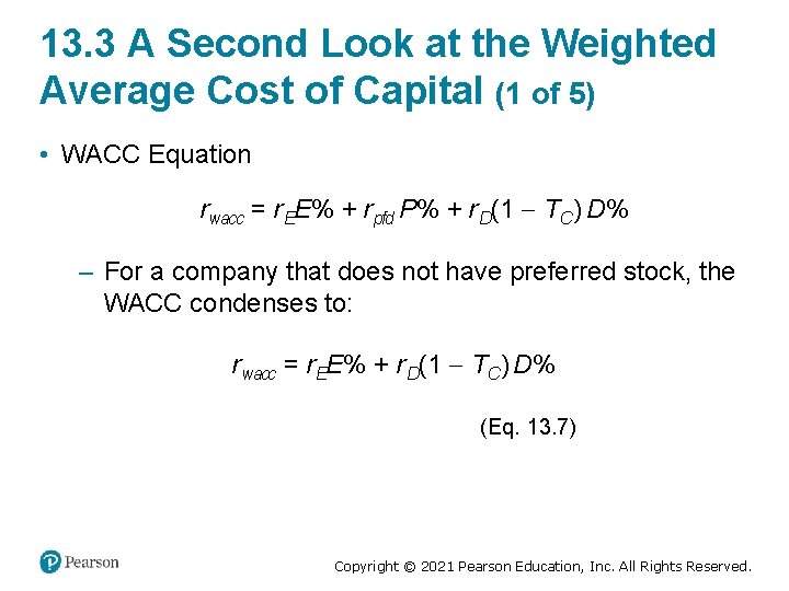 13. 3 A Second Look at the Weighted Average Cost of Capital (1 of