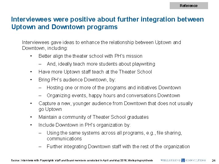 Reference Interviewees were positive about further integration between Uptown and Downtown programs Interviewees gave