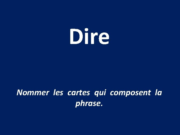 Dire Nommer les cartes qui composent la phrase. 