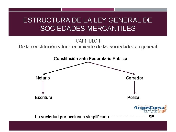 ESTRUCTURA DE LA LEY GENERAL DE SOCIEDADES MERCANTILES CAPITULO I De la constitución y