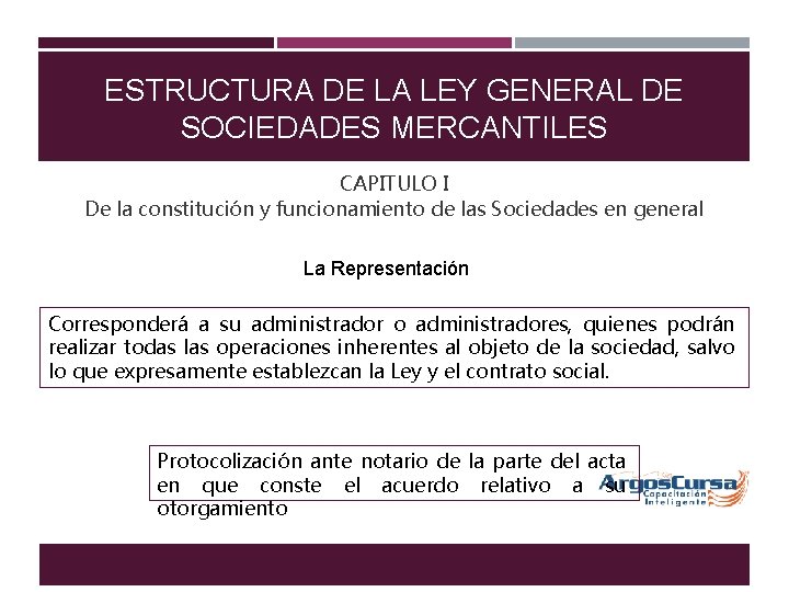 ESTRUCTURA DE LA LEY GENERAL DE SOCIEDADES MERCANTILES CAPITULO I De la constitución y