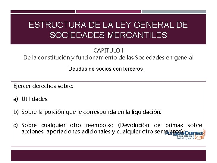 ESTRUCTURA DE LA LEY GENERAL DE SOCIEDADES MERCANTILES CAPITULO I De la constitución y