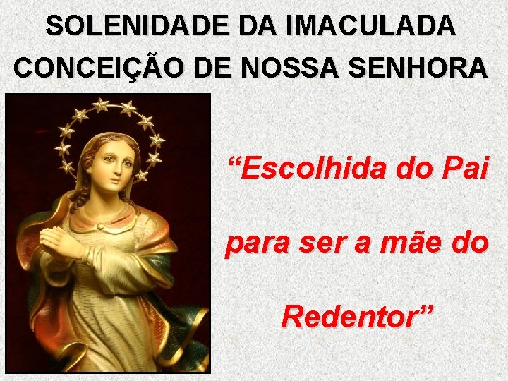 SOLENIDADE DA IMACULADA CONCEIÇÃO DE NOSSA SENHORA “Escolhida do Pai para ser a mãe