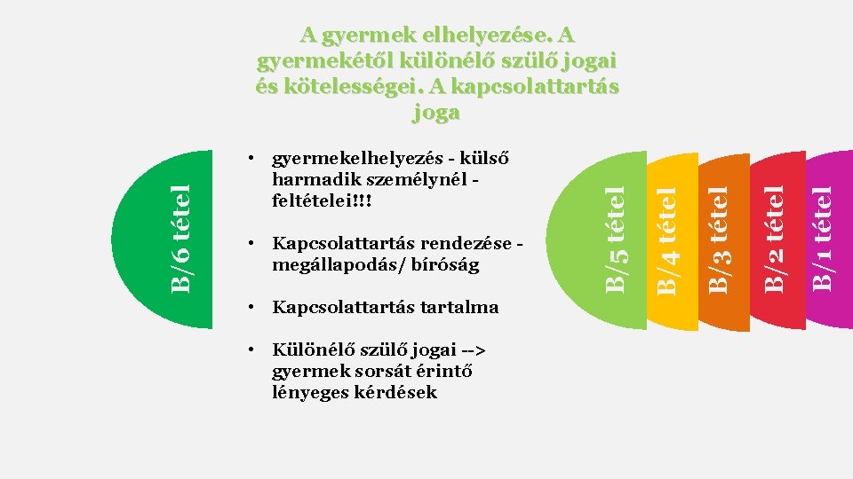  • Kapcsolattartás tartalma • Különélő szülő jogai --> gyermek sorsát érintő lényeges kérdések