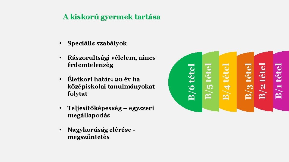 A kiskorú gyermek tartása • Teljesítőképesség – egyszeri megállapodás • Nagykorúság elérése megszüntetés B/1