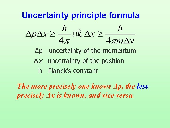 Uncertainty principle formula Δp uncertainty of the momentum Δx uncertainty of the position h