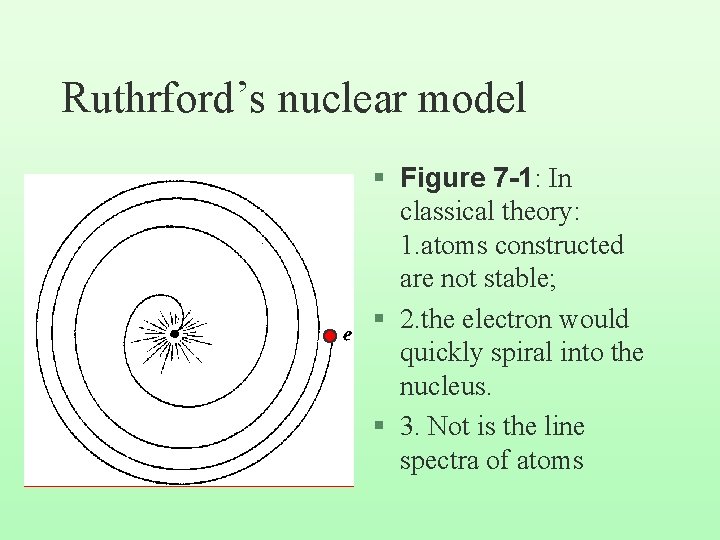 Ruthrford’s nuclear model § Figure 7 -1: In classical theory: 1. atoms constructed are