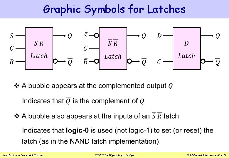 Graphic Symbols for Latches v Introduction to Sequential Circuits COE 202 – Digital Logic