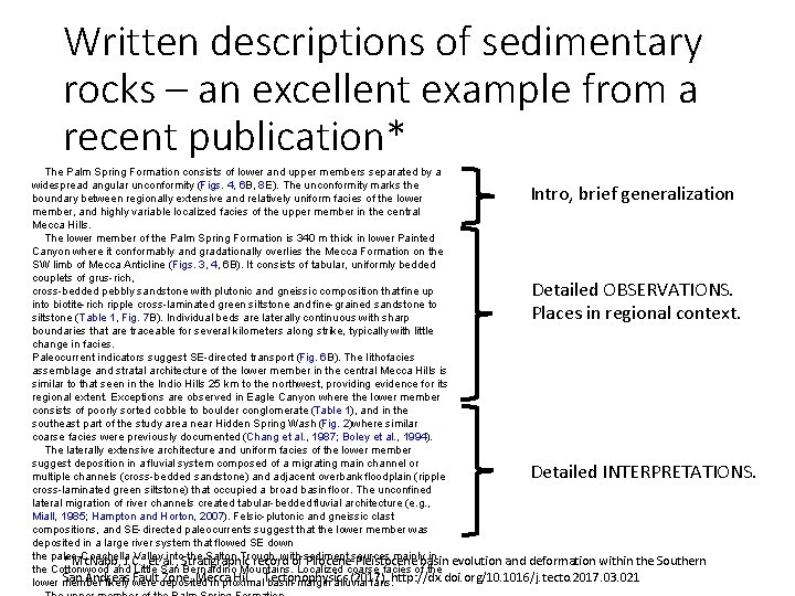 Written descriptions of sedimentary rocks – an excellent example from a recent publication* The