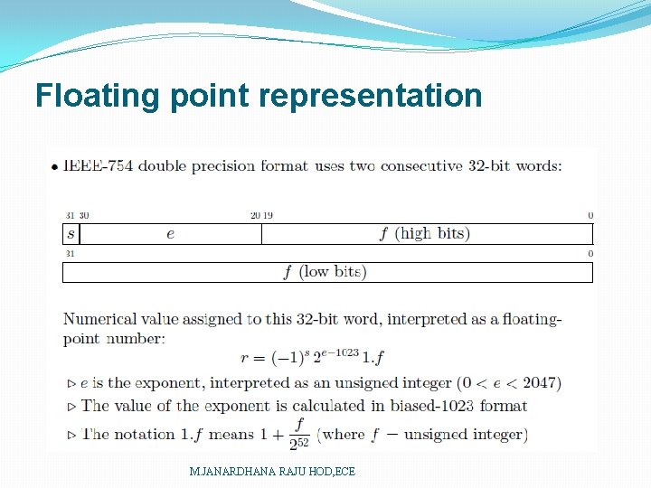 Floating point representation M. JANARDHANA RAJU HOD, ECE 