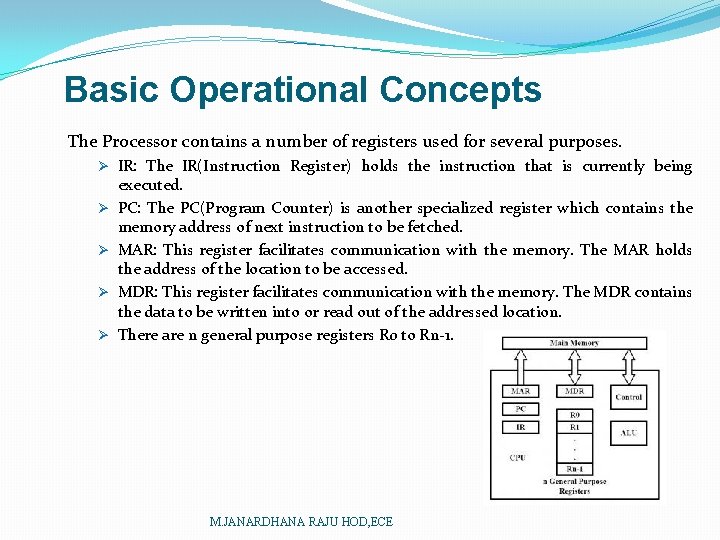 Basic Operational Concepts The Processor contains a number of registers used for several purposes.