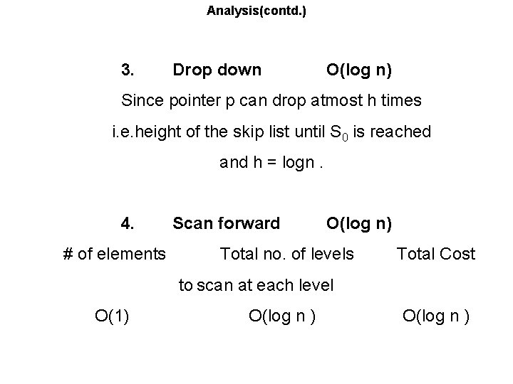 Analysis(contd. ) 3. Drop down O(log n) Since pointer p can drop atmost h