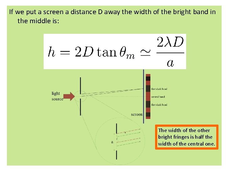 If we put a screen a distance D away the width of the bright If we put a screen a distance D away the width of the bright