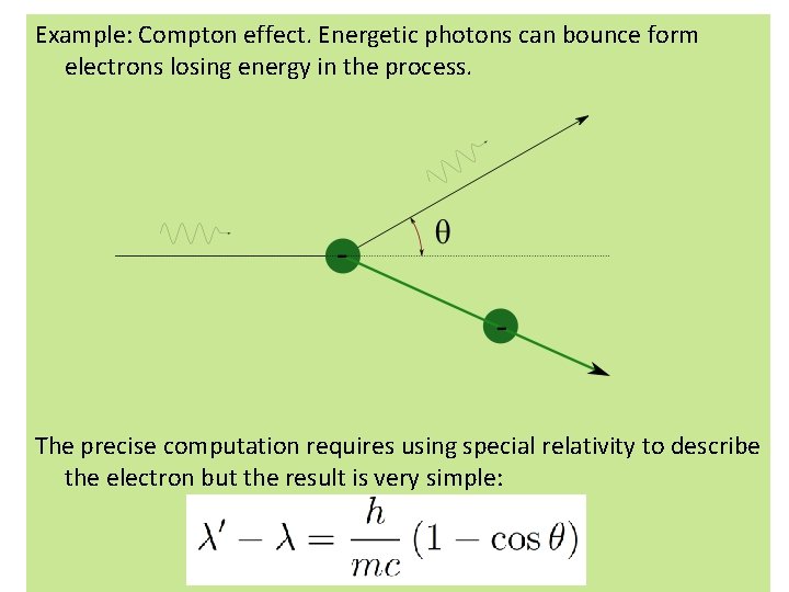 Example: Compton effect. Energetic photons can bounce form electrons losing energy in the process. Example: Compton effect. Energetic photons can bounce form electrons losing energy in the process.