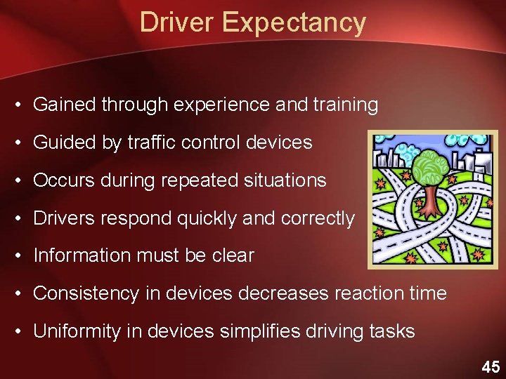 Driver Expectancy • Gained through experience and training • Guided by traffic control devices