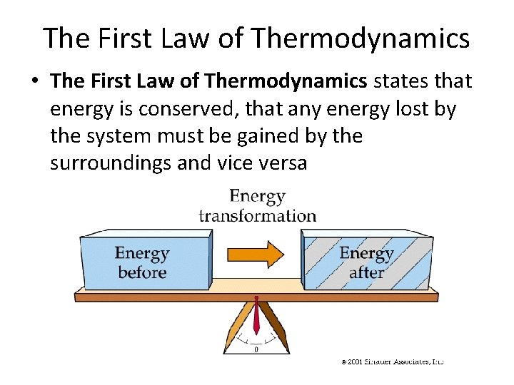 The First Law of Thermodynamics • The First Law of Thermodynamics states that energy