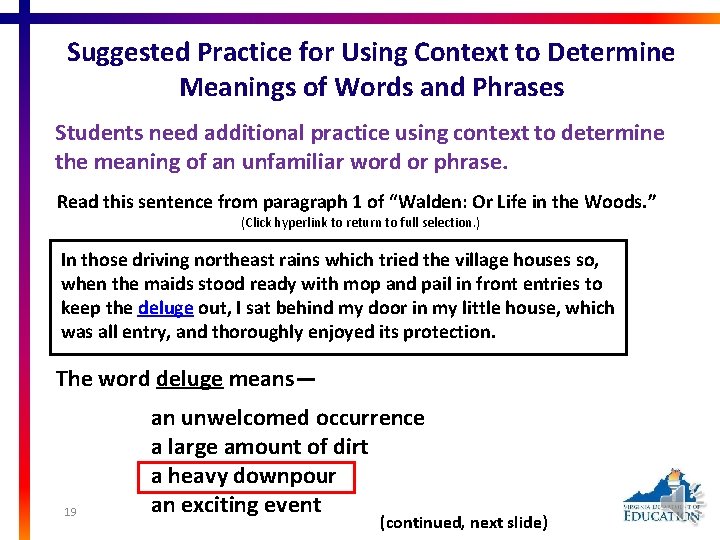 Suggested Practice for Using Context to Determine Meanings of Words and Phrases Students need