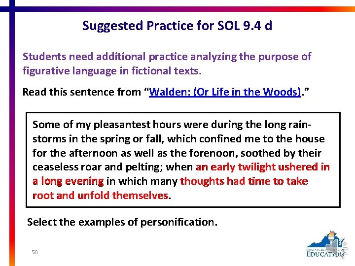 Suggested Practice for SOL 9. 4 d Students need additional practice analyzing the purpose