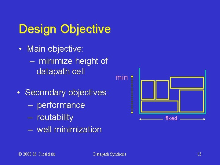 Design Objective • Main objective: – minimize height of datapath cell min • Secondary